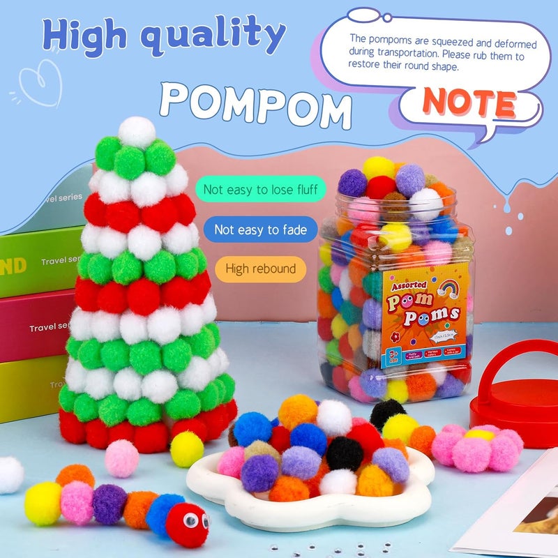 MORFEN 400 Pcs - 300 Pcs 1 Inch Pom Poms Assorted Colors Pom Poms for Crafts, Puff Balls Pompoms in Jar for Making Decorations DIY Craft Supplies - Image 4